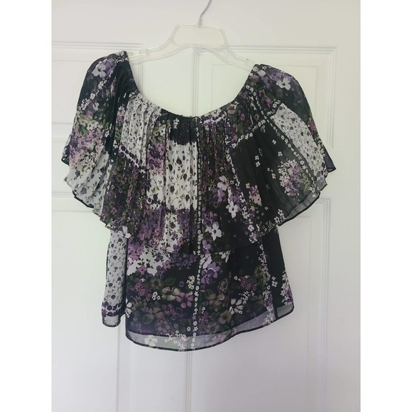 W By Worth Pleated Cold Shoulder Floral Blouse 6 - Picture 6 of 7